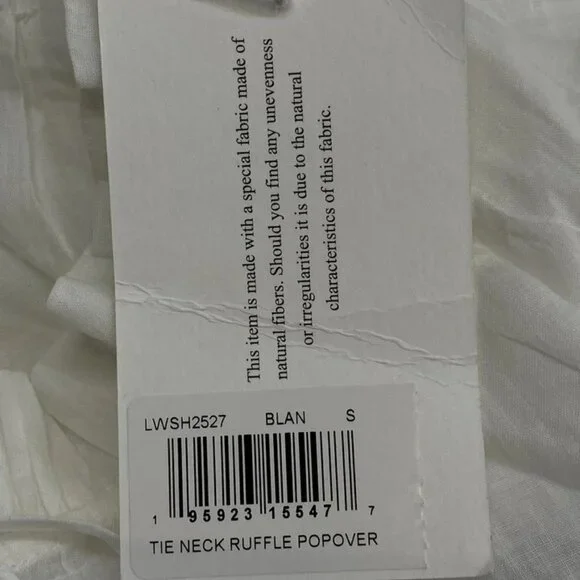 FRAME Women's Tie Neck Ruffle Popover Blouse White Size S